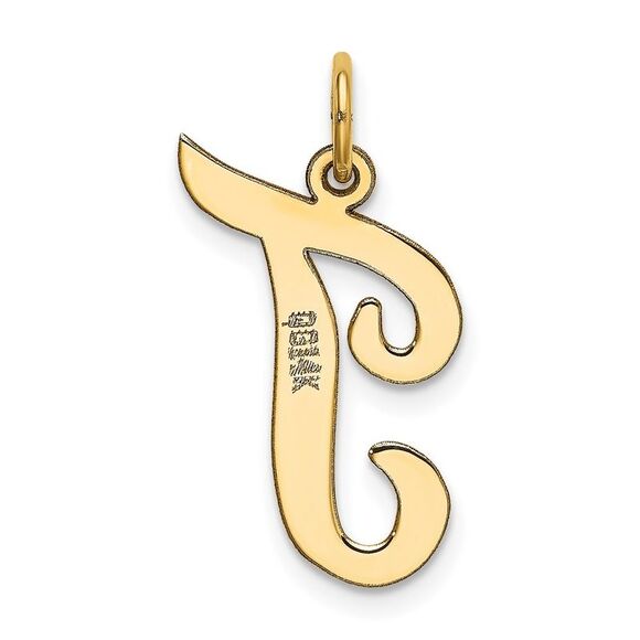 14k Yellow Gold Madison Collection LG Classic Script Initial T Pendant - Picture 3 of 5